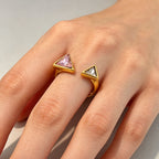 Pink Geometric Cubic Zirconia Copper Adjustable Ring For Women Bulk