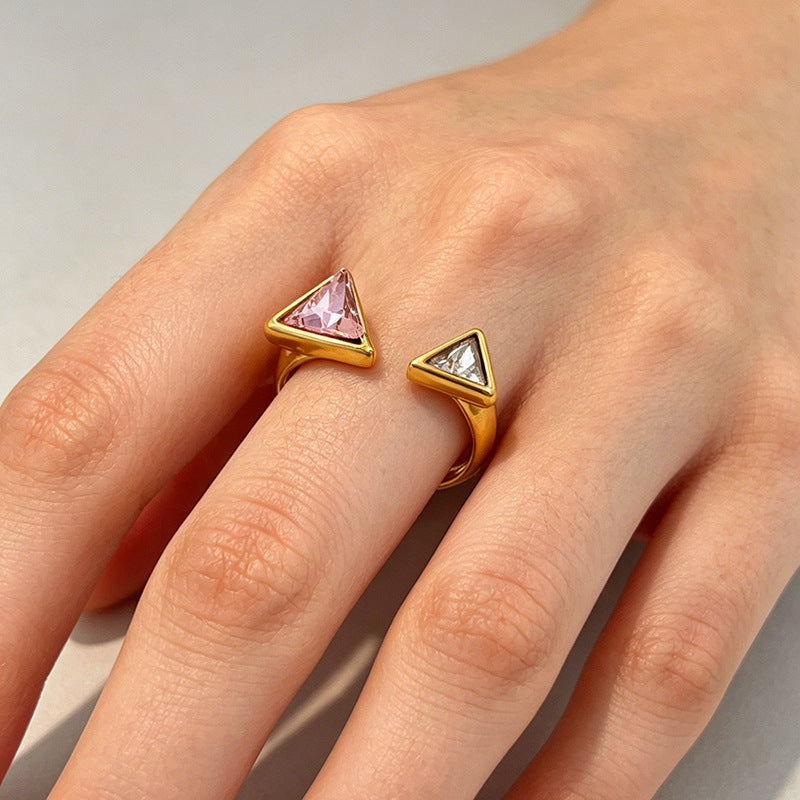 Pink Geometric Cubic Zirconia Copper Adjustable Ring For Women Bulk