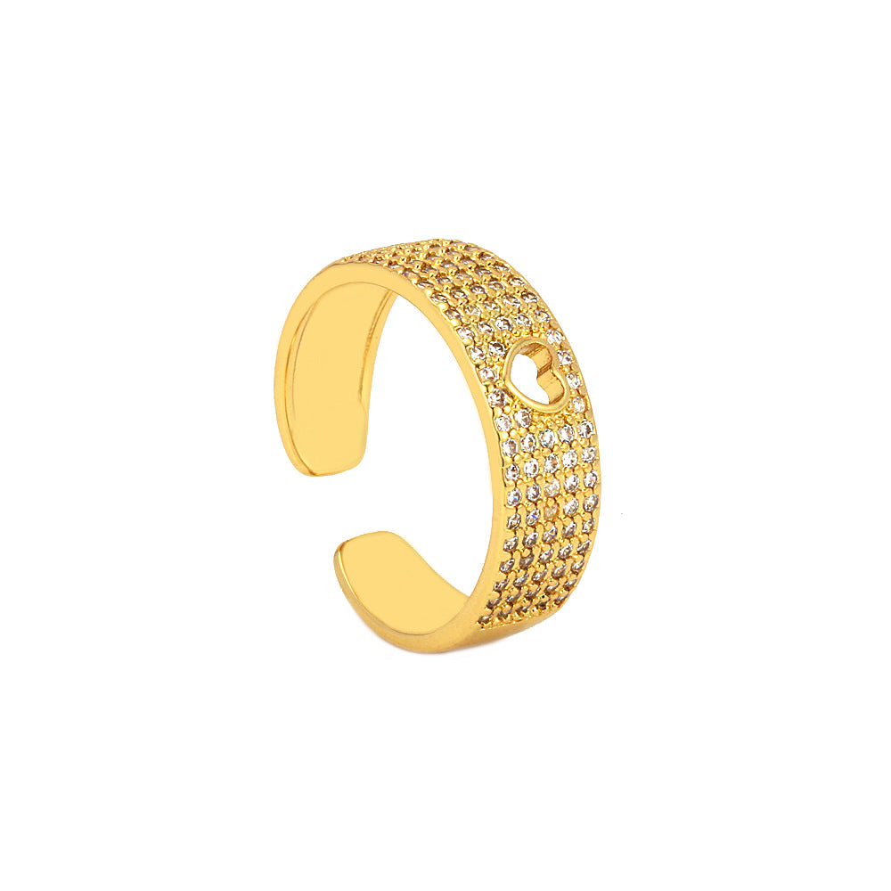 Heart 18K Gold CZ On Surface Anti Tarnish Free Size Ring Bulk
