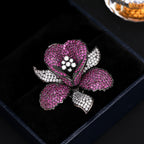 Floral Flower Silver Blue Gold Pink CZ Anti Tarnish Brooch Bulk