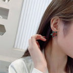 Floral Star Flower Black Green Pink Cubic Zirconia Crystal Anti Tarnish Stud Earring For Women