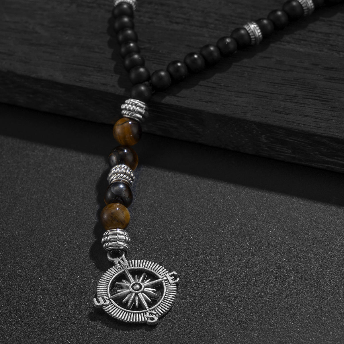 Black Brown Beads Anchor Wheel Silver Long Necklace Chain Men Bulk