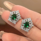 Flower Red Gemstone Silver CZ Necklace Earring Ring Set Bulk