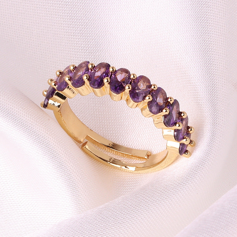 Bulk Green Red Purple Floral Gold CZ Copper Adjustable Eternity Ring