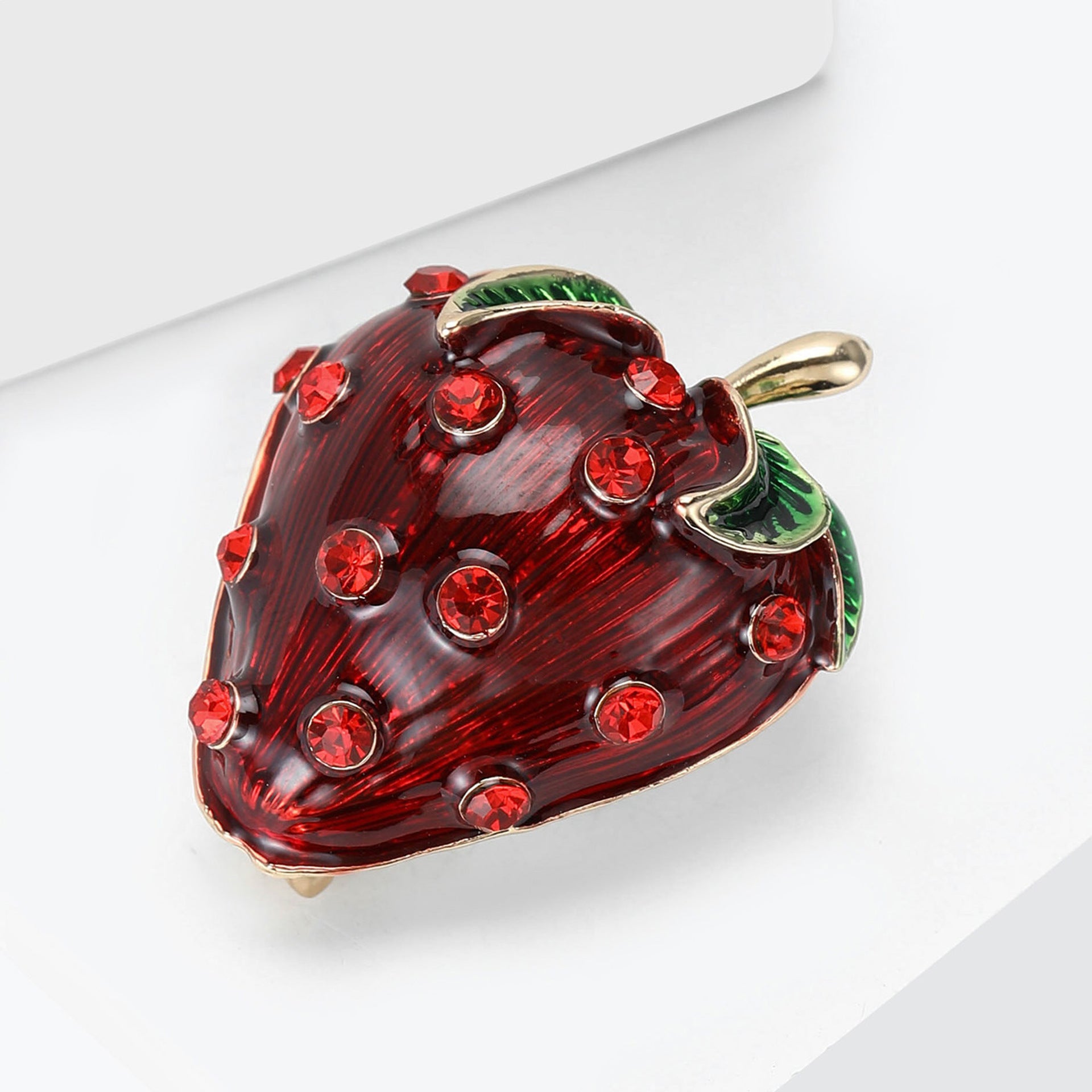Red Strawberry Gold Rhinestone  Alloy Brooch For Women Bulk Secondary image
