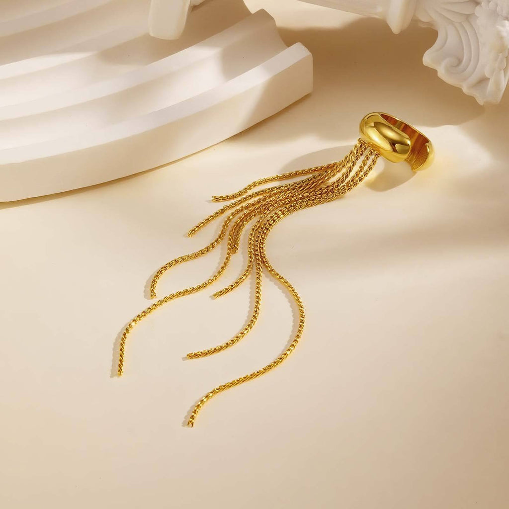 Bulk Chain Tassel Gold Plated CZ Stainless Steel Single Ear Cuff
