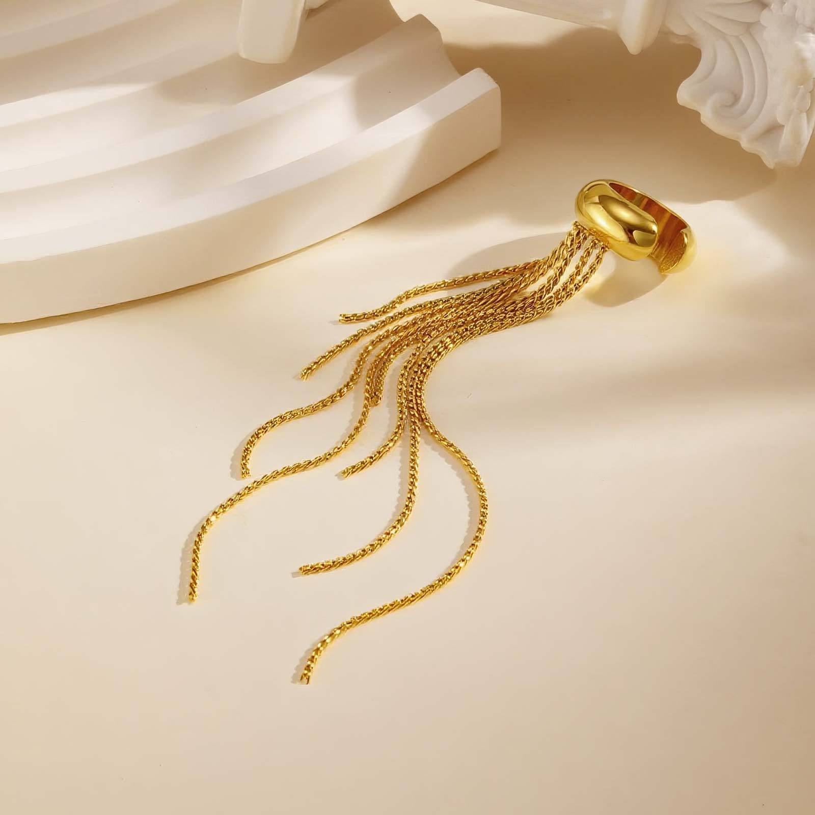 Bulk Chain Tassel Gold Plated CZ Stainless Steel Single Ear Cuff