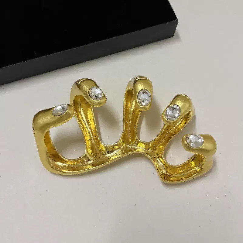 Molded Finger Yellow Gold Plated Rhinestone Crystal Adjustable Ring Bulk
