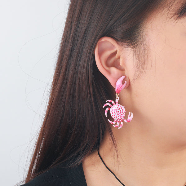 Crab Pink White Sea Face Beach Dangler Earring For Women Bulk Secondary image