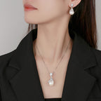 Drop White Silver Pearl Cubic Zirconia Necklace Earring Set Women Bulk