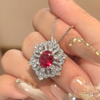 Flower Red Gemstone Silver CZ Necklace Earring Ring Set Bulk