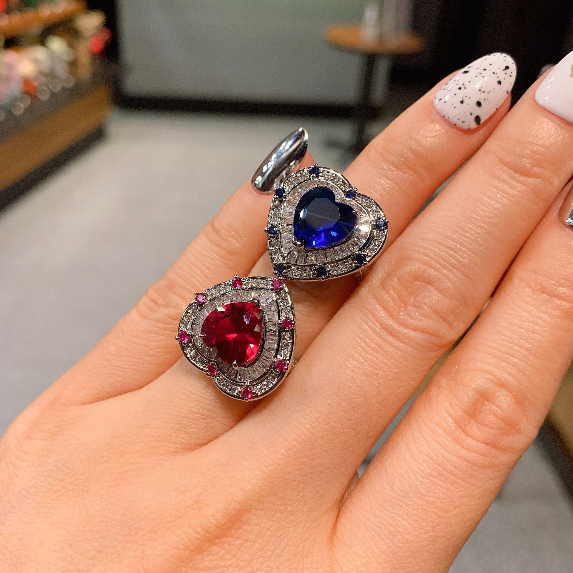 Heart Love Blue Silver Anti Tarnish Free Size Ring For Women Bulk Secondary image
