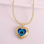 Blue Evil Eye Heart Gold Plated Anti Tarnish Copper Pendant Chain Bulk