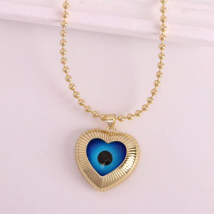 Blue Evil Eye Heart Gold Plated Anti Tarnish Copper Pendant Chain Bulk