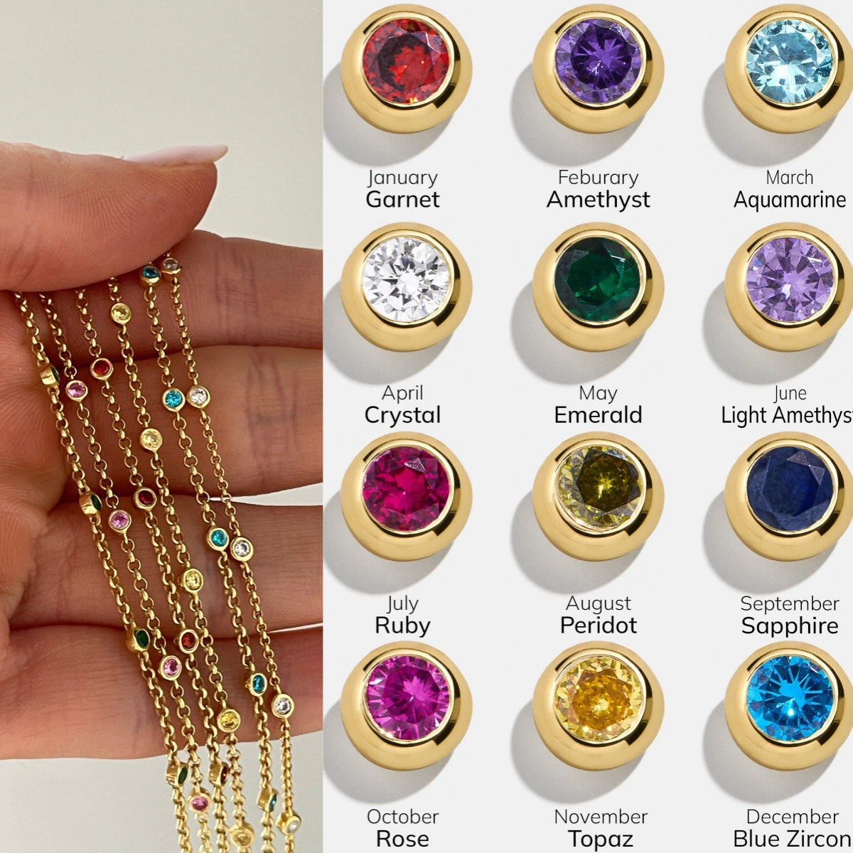 Bulk Multi Twelve Birthstone Gold CZ Stainless Steel Bracelet