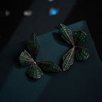 Modern Geometric Butterfly Wings Black Green CZ Copper Stud Earrings Bulk