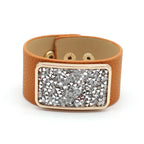 Rectangle CZ Rose Gold Anti Tarnish Wrist Band Leather Bracelet Bulk
