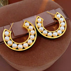Pearl 18K Gold Black Enamel Anti Tarnish Hoop Earring For Women Bulk