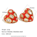 Heart Red 18K Gold Cubic Zirconia Stainless Steel Stud Earring Bulk