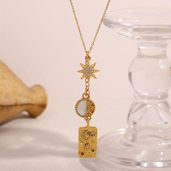Moon Sun Star Evil Eye 18K Gold Stainless Steel Charm link chain Necklace For Women Main image