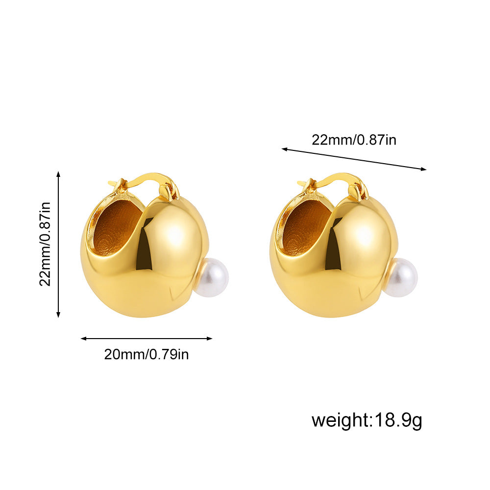 Modern Puffy Gold Silver Pearl Stainless Steel Hoop Earrings Wholesale