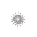 Designer Sunburst Gold Silver Plated CZ Pearl Alloy Brooch Wholesale