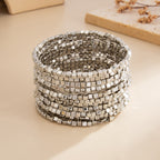 Heavy Look Square Stone Style Gold Silver Plated Beads Bracelet Bulk