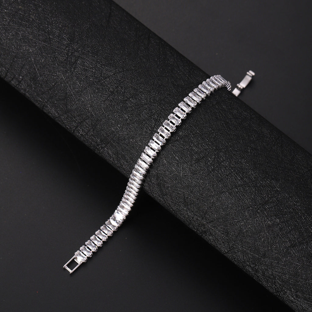 Bulk White Baguette Tennis Style Silver CZ Anti Tarnish Brass Bracelet