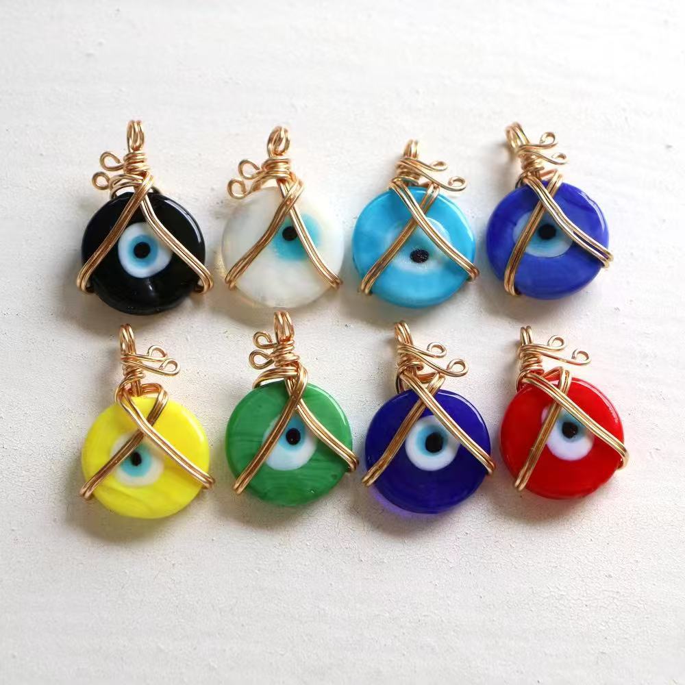 Multi Color Evil Eye Hand Wrapped Gold Copper Pendant Chain Wholesale