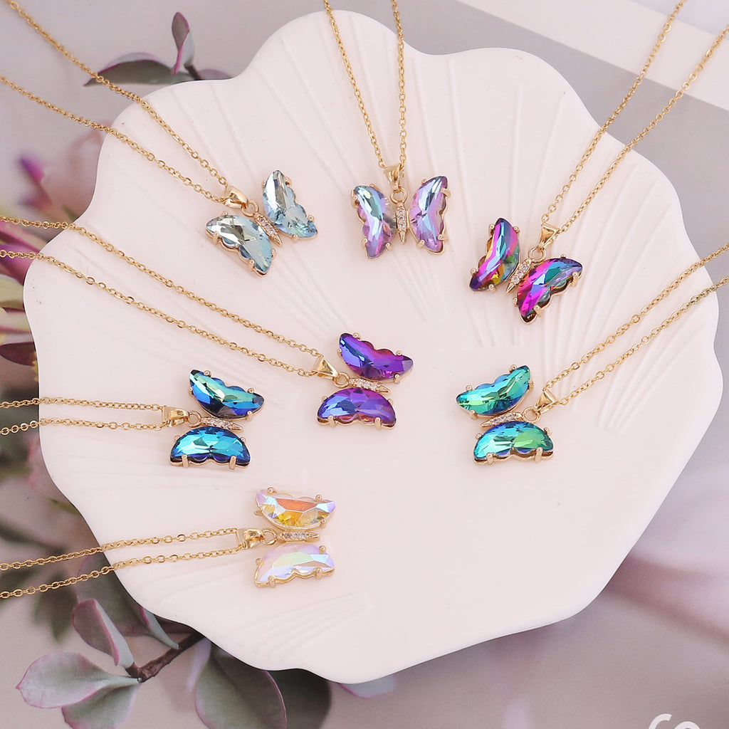 Butterfly 18K Gold CZ Anti Tarnish Necklace Pendant Chain Bulk