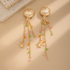 Star Fish Bohemian Beads Crystal 18K Gold Jhumki Dangler Tassel Earring For Women