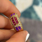 Purple Pink Baguette Crystal CZ Anti Tarnish Free Size Ring Bulk