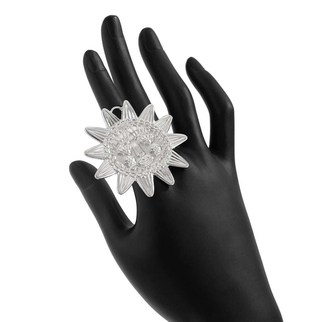 Star Sun Face 18K Gold Silver Big Free Size Ring For Women Bulk