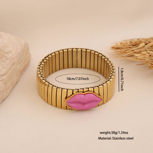 Bulk Red Pink Stretchable Lip Style Gold Stainless Steel Bracelet Secondary image