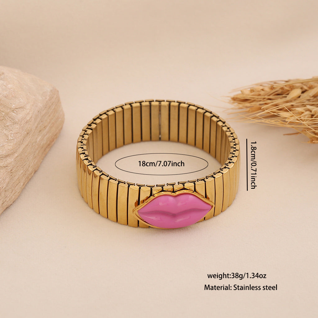 Bulk Red Pink Stretchable Lip Style Gold Stainless Steel Bracelet