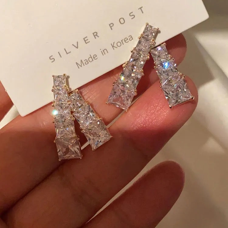 Solitaire Gold Plated Cubic Zirconia Rhinestone Stud Earrings Bulk