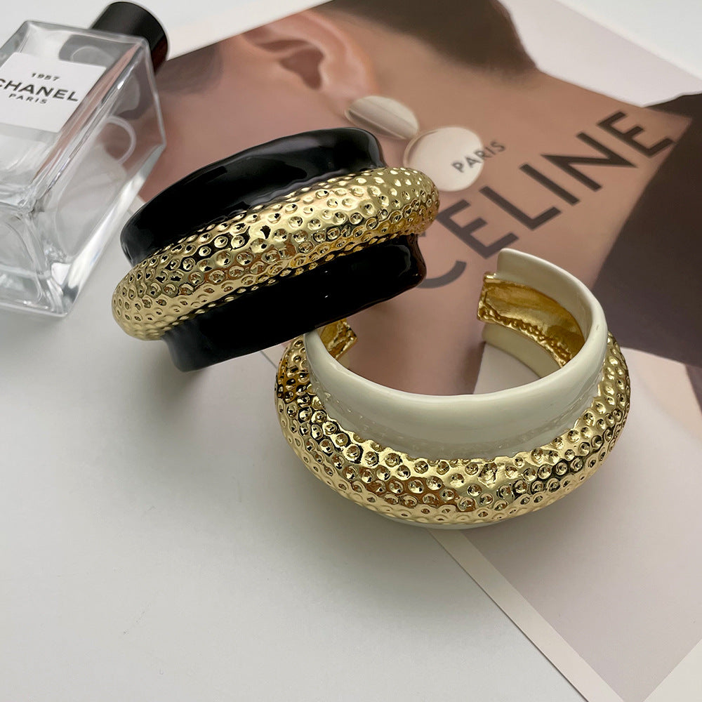 Beaten Finish Black White Gold Anti Tarnish Cuff Kada Bracelet Bulk