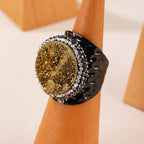 Agate Black Brown Gemstone Crystal Adjustable Ring For Women Bulk