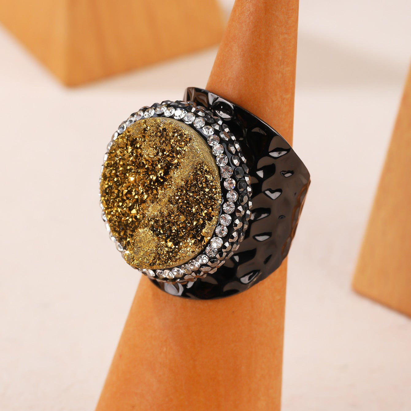 Agate Black Brown Gemstone Crystal Adjustable Ring For Women Bulk