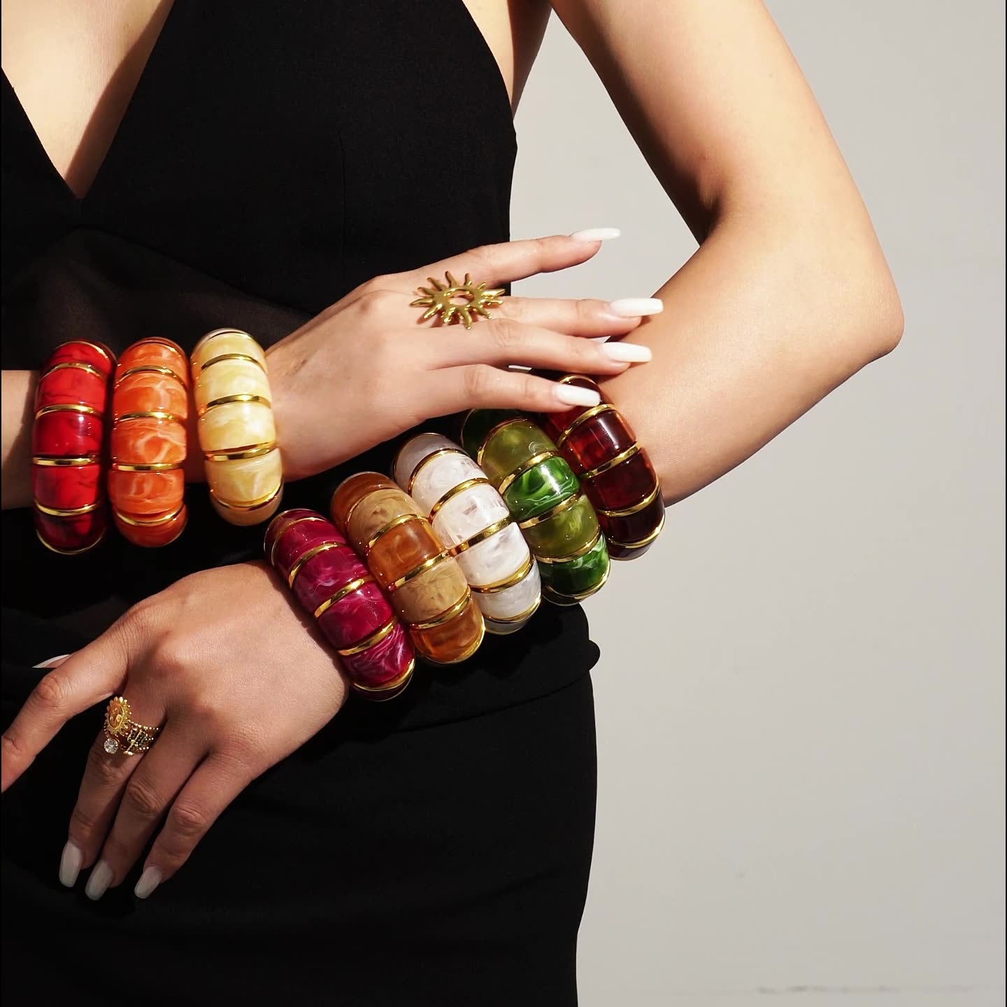 Glossy Multi Gold Resin Stainless Steel Stackable Bracelet Bulk