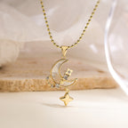 White Celestial Moon Star Gold Mother Of Pearl Copper Pendant Chain Bulk
