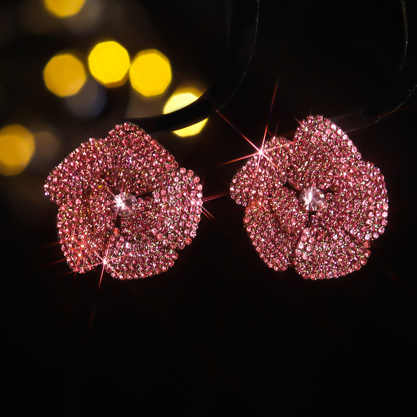 Flower Floral Pink Cubic Zirconia Crystal Stud Earring For Women Bulk Main image
