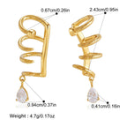 Gold Geometric Spiral CZ Teardrop Stainless Steel Ear Cuff Earrings Bulk