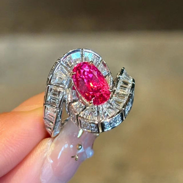 Wholesale Red Designer Silver Plated CZ Copper Adjustable Cocktail Ring Main image