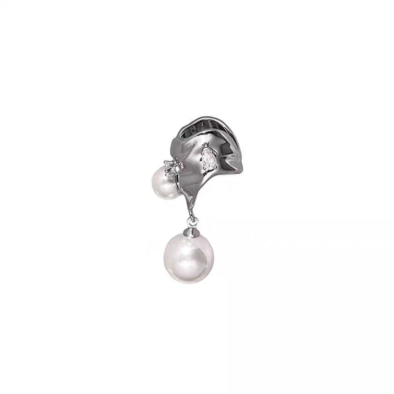 Luxury Silver Sculptural Pearl Copper Right Single Ear Cuff Earrings Bulk