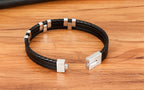 Layer Black Brown Blue Silver Leather Stainless Steel Bracelet Bulk