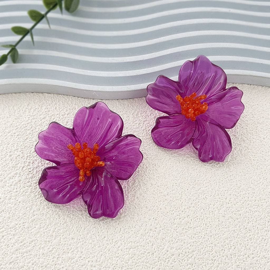 Acrylic Transparent Flower Orange Dangler Stud Earring For Women Bulk