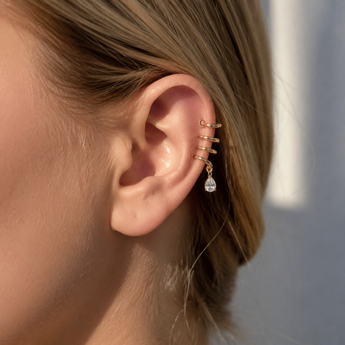 Gold Geometric Spiral CZ Teardrop Stainless Steel Ear Cuff Earrings Bulk
