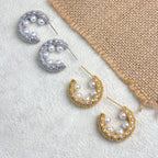 Pearl Cubic Zirconia 18K Gold Silver Anti Tarnish Hoop Earring Bulk