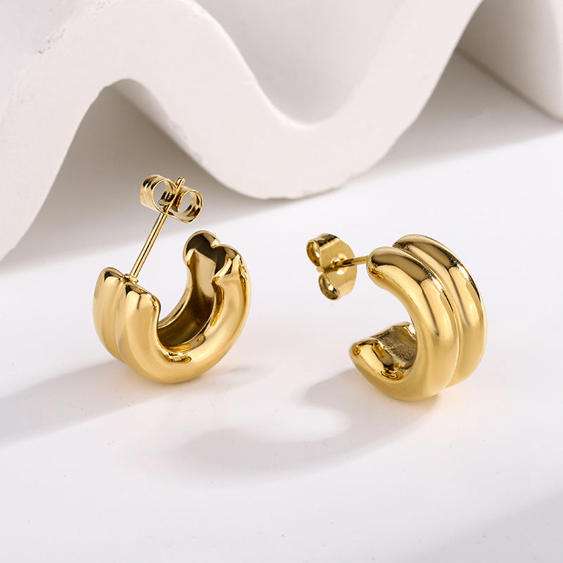 Tiny Glossy Classic 18K Gold Silver Hoop Stud Earring For Women Bulk Main image